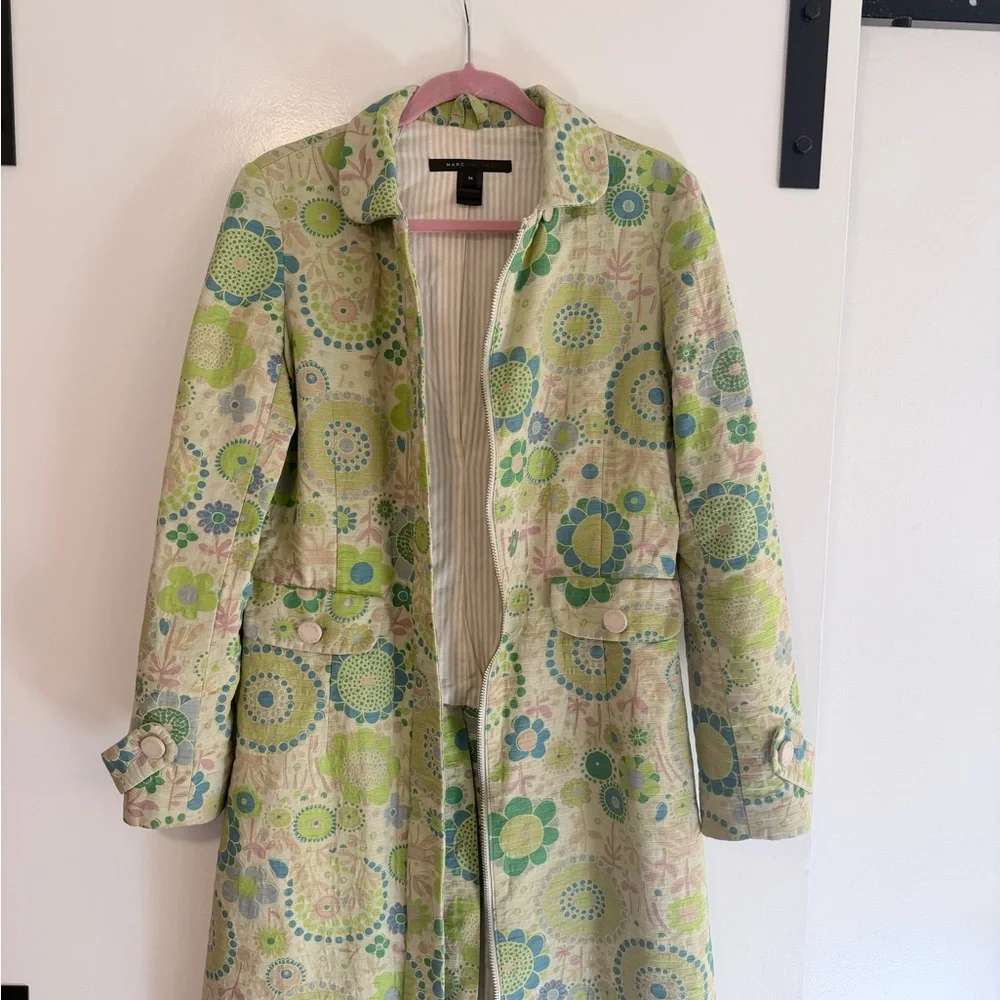 Vintage Marc Jacobs Mod Green Floral Pattern Trench Coat - Picture 6 of 8
